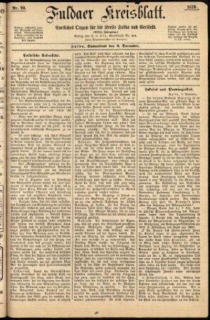 Erste Ausgabe vom Samstag, den 06. Dezember 1879.