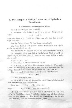 V. Die komplexe Multiplikation der elliptischen Funktionen