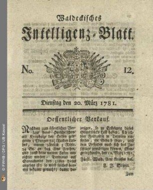 No. 12, Dienstag den 20. März 1781