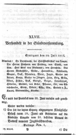 47. Sitzung, Stuttgart, 10. 7. 1815