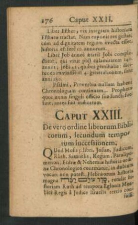 Caput XXIII. De vero ordine librorum Biblicorum, secundum temporum successionem.