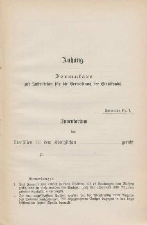 Anhang. Formulare zur Instruktion für die Verwaltung der Etatsfonds.