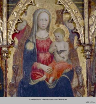Maria mit Kind und Heiligen, Gottvater und Verkündigung : Maria mit Kind und zwei Engeln