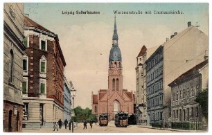 Leipzig-Sellerhausen: Wurznerstraße mit Emmauskirche