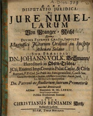 Disputatio Juridica. De Jure Numellarum : = Von Pranger-Recht