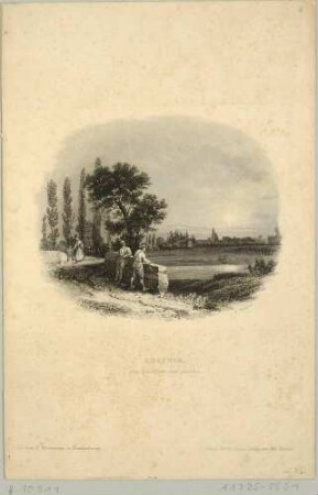 Stadtansicht von Leipzig, Blick von Lindenau (Leipzig-Lindenau) aus westlicher Richtung, aus Ramshorns Leipzig und seine Umgebungen von 1841