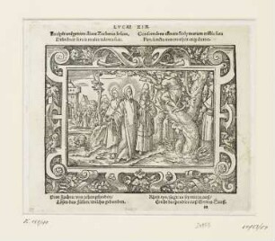 Zachäus klettert auf einen Baum, aus: "Biblische Figuren deß Neuwen Testaments", Frankfurt am Main 1562, S. m1 recto