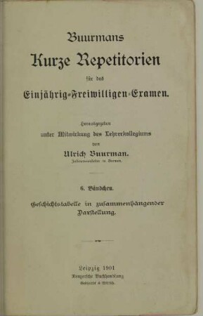 Bd. 6: Geschichtstabelle in zusammenhängender Darstellung