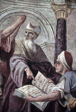 König Josia mit dem Hohepriester Hilkia und dem Staatsschreiber Schaphan vor dem gefundenen Gesetzbuch aus dem Tempel des Herrn