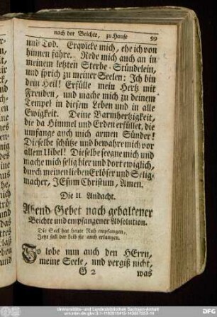 Die II. Andacht. Abend-Gebet nach gehaltener Beichte und empfangener Absolution.