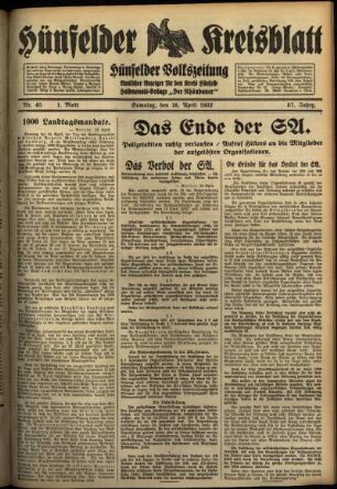 Erste Ausgabe vom Samstag, den 16. April 1932.