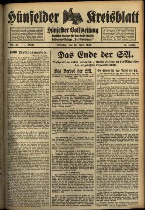 Erste Ausgabe vom Samstag, den 16. April 1932.
