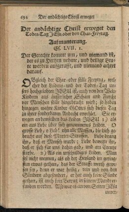Der andächtige Christ erweget den Todes-Tag Jesu oder den Char-Freytag.