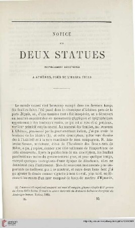 N.S. 9.1864: Notice sur deux statues nouvellement découvertes à Athènes, près de l'Hagia Trias