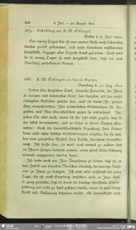 August Wilhelm von Schlegel an Luise Gotter, Bamberg, 21.08.1800