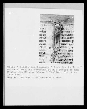 mittelalterliche Handschrift mit Texten zu den Festen des Kirchenjahres — Initiale I, Folio fol. 6 r