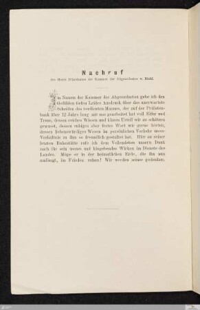 Nachruf des Herrn Präsidenten der Kammer der Abgeordneten v. Hohl