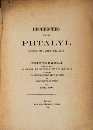 Recherches sur le Phtalyl radical de l'Acide phtalique