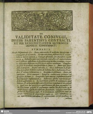 De validitate coniugii, invitis parentibus contracti, et per benedictionem sacerdotis depositi consummati