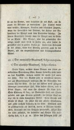 48. 1) Der europäische Maulwurf, Talpa europaea. 2) Der asiatische Maulwurf, Talpa asiatica.