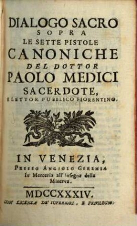Dialogo Sacro Sopra Le Sette Pistole Canoniche