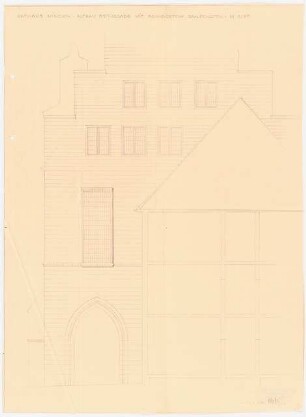 Rathaus, Minden Wiederaufbau: Ostfassade mit geändertem Saalfenster Ansicht 1:50