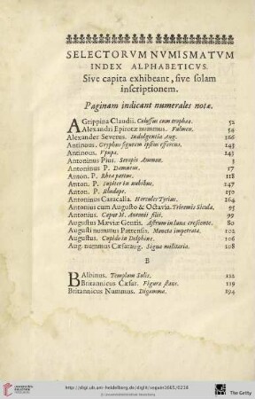 Selectorum numismatum index alphabeticus