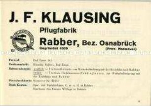 A 32 / Klausing Anhängegeräte für Schlepper: Pflüge, Zuckerrübenheber, Grubber / 1932