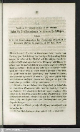 III. Ueber die Ernährungsweise der ärmern Volksklassen