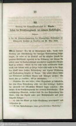 III. Ueber die Ernährungsweise der ärmern Volksklassen