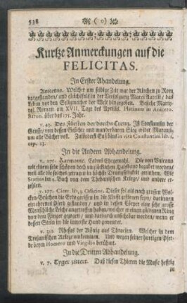 Kurtze Anmerckungen auf die Felicitas.