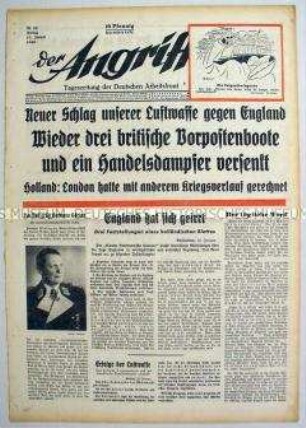 Tageszeitung "Der Angriff" u.a. zum Seekrieg gegen Großbritannien