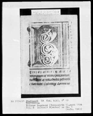 Psalterium — Initiale B (eatus), Folio 9 recto