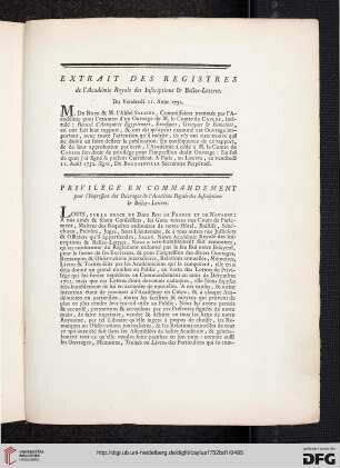 Extrait des registres de l'Académie Royale des Inscriptions & Belles-Lettres