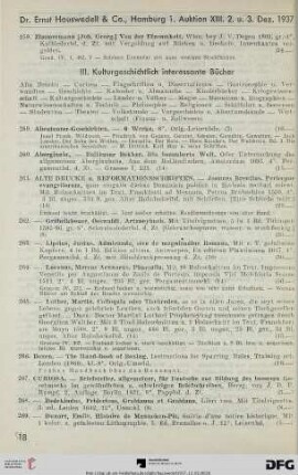 III. Kulturgeschichtliche interessante Bücher (Nr. 259-547)