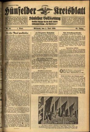 Erste Ausgabe vom Mittwoch, den 01. Juni 1938.