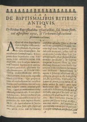 De Baptismalibus Ritibus Antiquis. Num. I. De Ritibus Baptismalibus essentialibus ...
