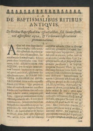 De Baptismalibus Ritibus Antiquis. Num. I. De Ritibus Baptismalibus essentialibus ...