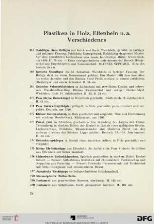 Plastiken in Holz, Elfenbein u.a. Verschiedenes (Nr. 267-282)
