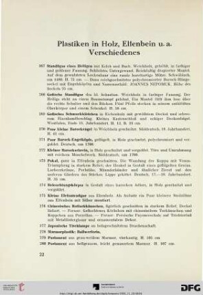 Plastiken in Holz, Elfenbein u.a. Verschiedenes (Nr. 267-282)
