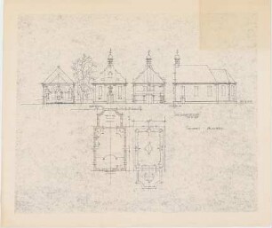 Döllgast, Hans; Gelchsheim; Kirche S. Johannes Nepomuk - Grundrisse; Schnitt; Ansichten