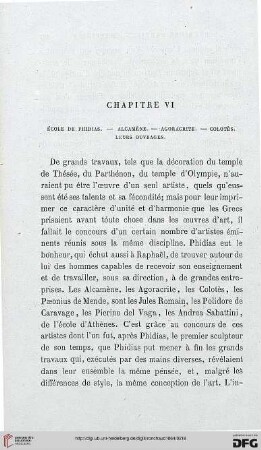 Chapitre VI: École de Phidias.– Alcamène.– Agoracrite.– Colotès. Leurs ouvrages