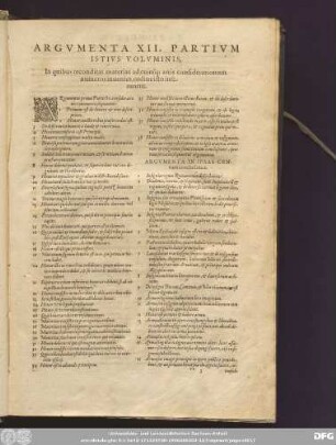 Argumenta XII. Partium Istius Voluminis, In quibus recondias materias ad cuiusq[ue] artis considerationum numeros invenies, ordine isto inseruntur.