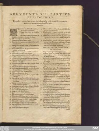Argumenta XII. Partium Istius Voluminis, In quibus recondias materias ad cuiusq[ue] artis considerationum numeros invenies, ordine isto inseruntur.