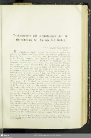 Beobachtungen und Bemerkungen über die Entwickelung der Sprache des Kindes