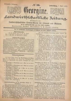 Sechzigster Jahrgang. No. 15. Insterburg, 7. April 1892.