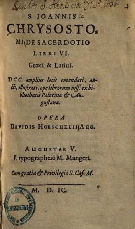S. Ioannis Chrysostomi de sacerdotio : libri VI