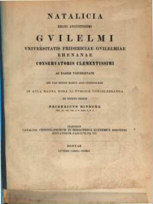 Catalogi chirographorum in bibliotheca academica Bonnensi servatorum. 7