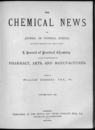 Volume 44, 1881 (July - December): Chemical news and Journal of physical science