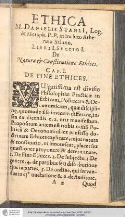 Philosophia Moralis Sive Ethica / Auctore M. Daniele Stahlio, Log. & Metaph: Prof. Publ. in Academia Salana